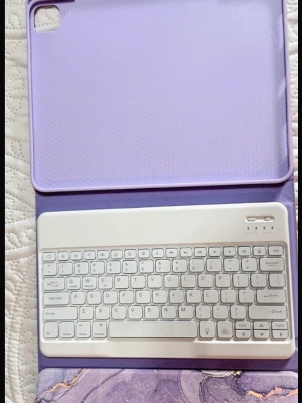 Purple Marble 12.9” iPad Pro 3rd/4th gen Case with White Bluetooth Keyboard